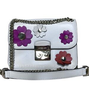 Michael Kors White Sloan EDT Flora Applique Crossbody Leather Shoulder Bag